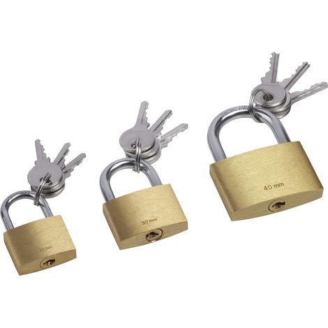 Set Lucchetti in Ottone, 25 mm, 30 mm e 40 mm con Chiavi, 3 pezzi (1/3)