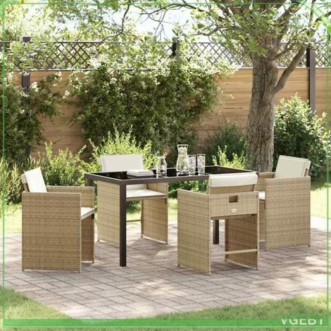 Ensemble de salle à manger pour jardin - FAFEICY - 3379989 - Beige polyrotin anti-UV - Table 140x70x73 cm - 4 chaises (1/5)