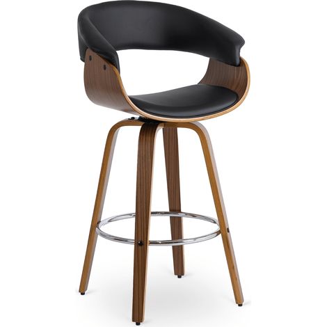 Sgabello da pranzo girevole in legno curvato, colore Jersey Black/Noce Loft (1/5)