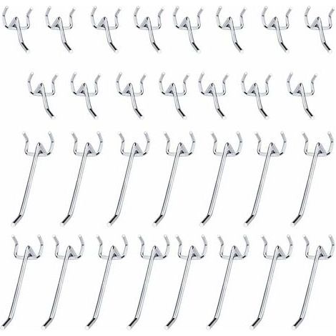 30 Pcs Panneaux Perforés Crochets Métal Crochets pour Panneau perforé accessoires-10 cm et 5 cm Crochet Simple Ensemble Pour Les Garages, Les Remises à Outils,Les Ateliers (1/4)