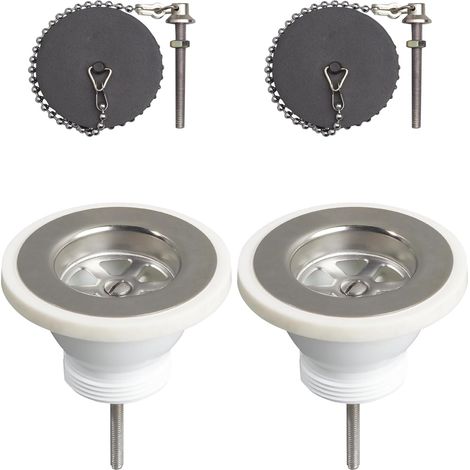 Bonde évier cuisine - Lot de 2 - Polypropylène - Ø60 mm - Sans trop-plein - Blanc (1/5)