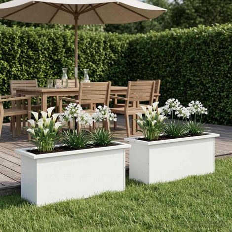vidaXL Jardinera para jardín con luces LED 2 uds. Blanco (1/4)