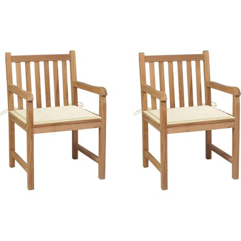 Gartenstühle 2 Stk. mit Cremeweißen Kissen Massivholz Teak (1/5)