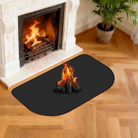 1 Tapis De Cheminée Demi-Rond, Résistant 1200°C, Fibre De Verre Et Silicone, Antidérapant, Pour Poêle À Bois Et Barbecue (1/5)