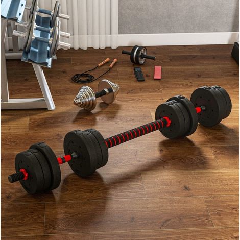 Mancuernas ajustables 2 en 1 de 20 kg convertibles en barra, metal y HDPE negro HAVRYA (1/5)