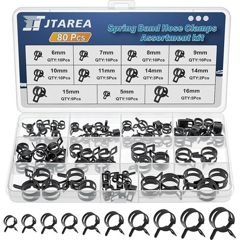 Clip à Ressort Tuyau Serrage Assortiment Kit 10Tailles 80Pièces 5mm 6mm 7mm 8mm 9mm 10mm 11mm 14mm 15mm 16mm Colliers de Serrage à Ressort (1/5)