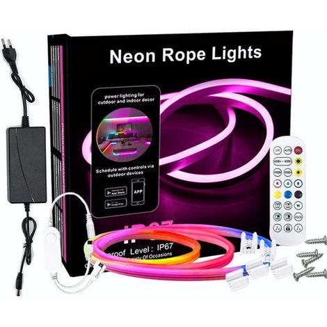 Bande LED de 5 m - Bande LED avec télécommande - Boucle lumineuse néon - Découpable et à intensité variable - 360 LED au total - Contrôle Bluetooth pour la lecture de musique