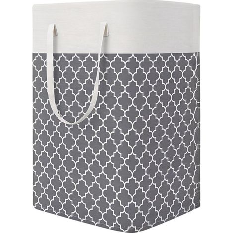 1 großer Wäschekorb – wasserdicht – faltbar – mit ausziehbarem Griff – für Kleidung, Spielzeug und Haushalt – grau-braun gestreift – 40 x 30 x 60 cm (1/5)