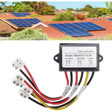 Contrôleur solaire 150W 10A 12V batterie au plomb-acide, batterie au lithium, batterie lithium fer phosphate, capteur de lumière de sortie de charge nocturne 12,6V. (1/5)