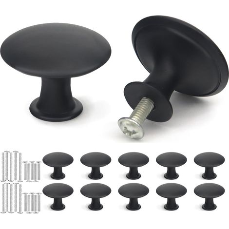 10 schwarze Edelstahl-Schubladengriffe, 30 mm, rund, im Vintage-Stil, für Schränke, Kommoden und Kleiderschränke, inklusive Schrauben