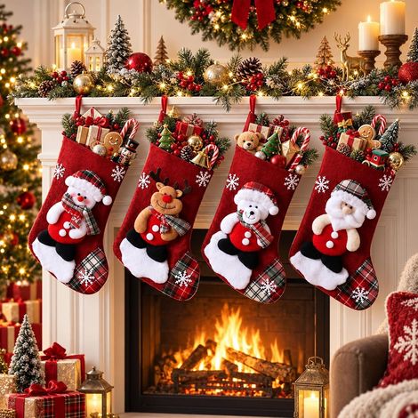 Lot 4 décorations Noël chaussettes 23 cm (1/5)