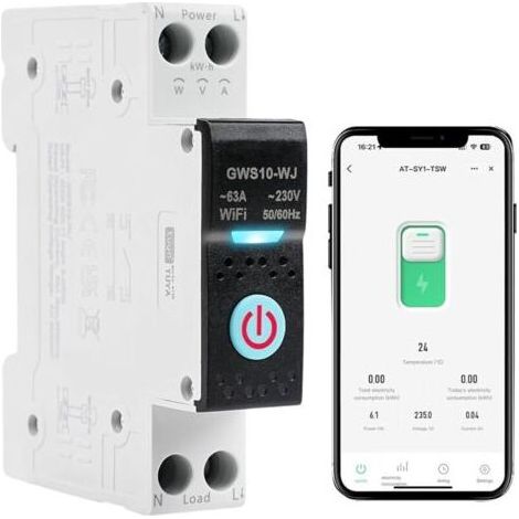 Interruptor automático inteligente WiFi Tuya 63A, control por voz, temporizador AC230V, interruptor con control remoto, medición inteligente, compatible con Alexa y Google Home GWS10-WJ (1/5)