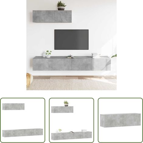 Meuble TV gris béton - Ensemble de meubles TV 3 pcs Gris béton Bois d'ingénierie (1/5)