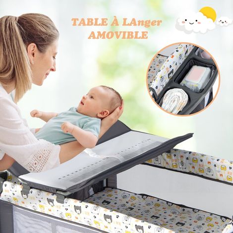 Lit bébé 5 en 1 multicolore avec matelas, table à langer et 4 hauteurs réglables pour chambre, voyage et parc (1/5)