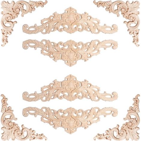 Adornos de madera para muebles，Tallado en madera，Madera，Aplique de esquina de madera，Apliques de madera，Madera natural 12 x 12 cm，30 x 8 cm (1/5)