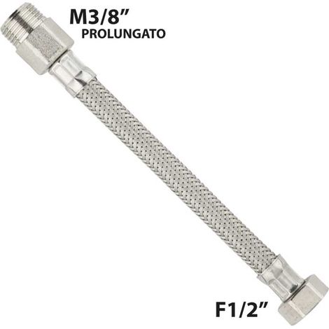 FLESSIBILE IN ACCIAIO INOX M3/8"" PROLUNGATO X F1/2"" 30 cm - DN10