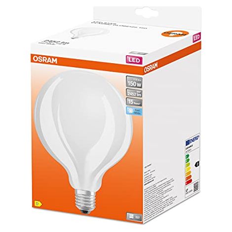 OSRAM LED Star GLOBE125, lampada LED a filamento opaco a forma di globo con diametro di 125mm, base E27, bianco freddo (4000K), 2452 lumen, sostituisce lampadine convenzionali da 150W, confezione da 4 (1/4)