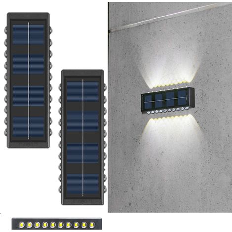 Lampe solaire murale , Lampe solaire extérieure pour garage, IP65 étanche, pour terrasse, escalier, patio, balustrade(lumière blanche - Lot de 2) (1/5)