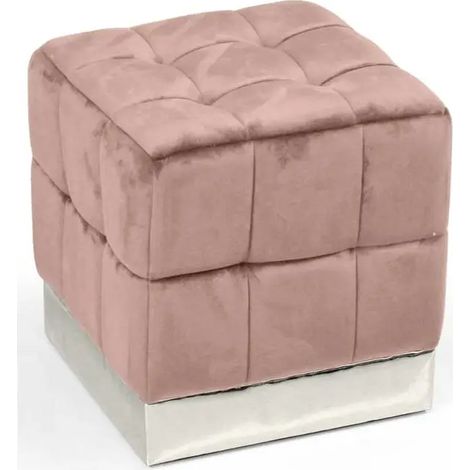 Pouf cuadrado de terciopelo rosa 40x40x40