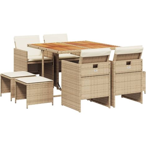 Maison Exclusive - 9-tlg. Garten-Essgruppe mit Kissen Beige Poly (1/5)