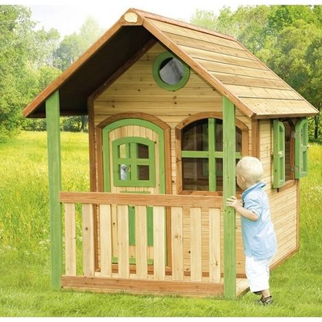 Axi Alex Maison Enfant En Bois Fsc Maison De Jeux Pour L'Extérieur / Jardin En Marron & Vert Maisonnette / Cabane De Jeu Avec Des Fenêtres & Véranda