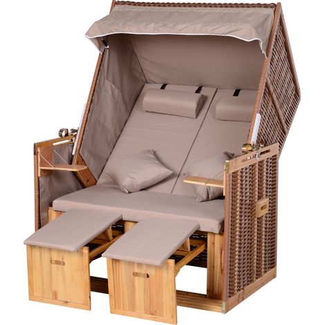 Strandkorb für 2 Personen mit neigbarer Rücklehne Beige 118 x 79 x 160cm