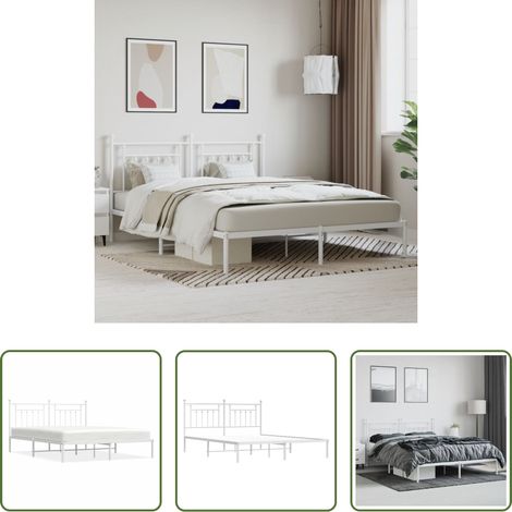 Cadre de lit -  Cadre de lit métal sans matelas et tête de lit blanc 160x200 cm (1/5)