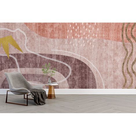 Papier peint abstrait - formes géométriques et arches roses - 150 x 250 cm (1/2)