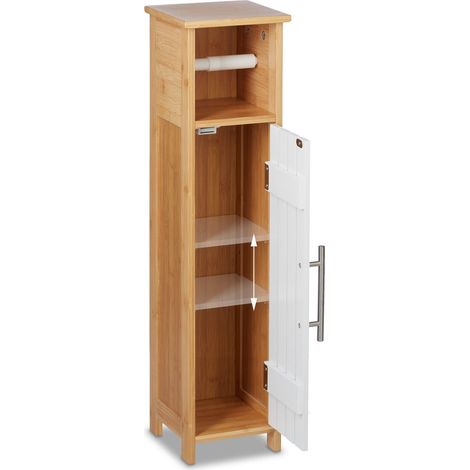 Mobile portaoggetti stretto per bagno 85 x 25 x 15 cm con anta magnetica in stile moderno in MDF bianco 130013312