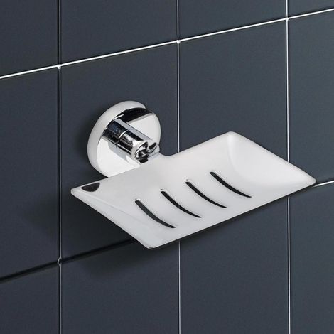 Jabonera metálica adhesiva de pared IPEA – Diseño moderno – No requiere taladrar – Para jabón o esponja – Acabado cromado – Rectangular – 15 cm x 6,5 cm (1/5)