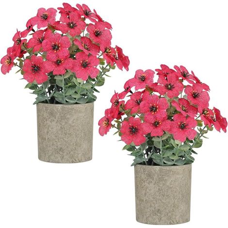 Plantes Artificielles en Pot 2 pièces, Fleurs Décoratives et Feuillage Eucalyptus pour Intérieur Maison et Bureau, Rouge Rosé (1/5)
