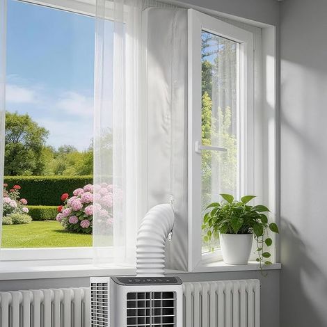 Joint de Fenêtre pour Climatiseur Mobile, 400cm Kit Calfeutrage Étanchéité Universel avec Double Fermeture Éclairs, Kit Étanchéité Fenêtre pour Climatisation Mobiles, Compatible avec Tout Tuyau (1/5)