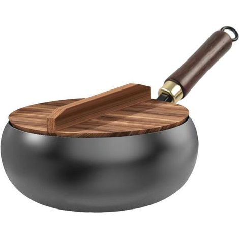 Poêlon en fonte brute avec couvercle, forge manuelle, sans revêtement chimique, chaleur uniforme, 28 cm, idéal pour saisie, mijotage et cuisson saine (1/5)