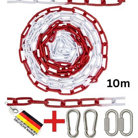 FAMEX 10m Chaîne Métallique de Signalisation Rouge Blanche - 5 mm - pour Chantier, Parking et Sécurisation