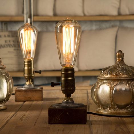 Lámparas de mesa Vintage Loft Dimmable Lámpara de mesa de madera Home Light Bar Decor (1/5)