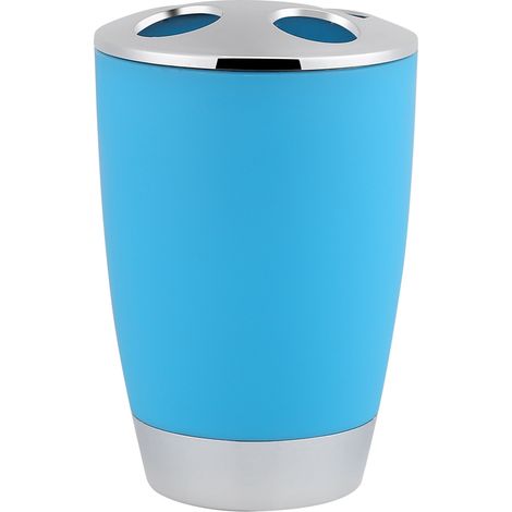 Ensemble de 4 accessoires de salle de bain comprenant un gobelet, un porte-brosse à dents, un porte-savon et un distributeur bleu (1/5)