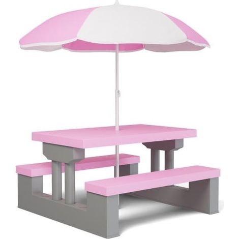 Table, bancs et parasol jeu extérieur pour enfants Rose