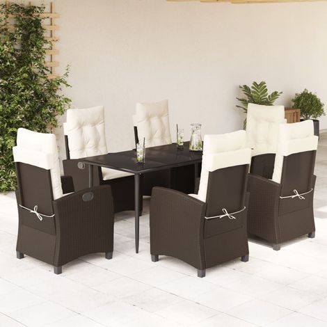 7-tlg. Garten-Essgruppe mit Kissen Braun Poly Rattan (1/5)