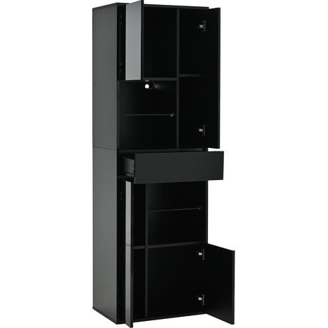 Vitrine haute noire 55 x 38 x 170 cm avec 1 tiroir, 4 placards et LED (1/5)