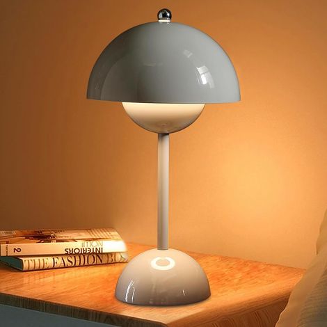 Lampe Champignon, Lampe de Table Sans Fil, Lampes de Chevet à LED, Lampe Ambiance Rechargeable avec 3 Modes de Luminosité, pour la Décoration Intérieure, l'étude, Vie, Chambre (Gris) (1/5)