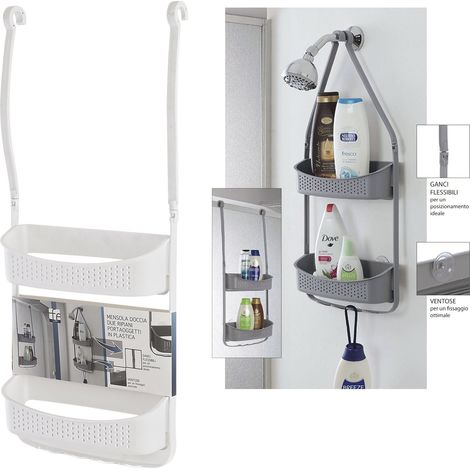 Duschregal 2 Plastikregale 32 cm mit weißen Haken