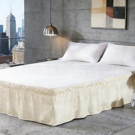 Bed skirt, 150 x 200 x 38 cm, ruffle for bed, organic cotton bed cover, pleated bed skirt, ruffles for bedroom and guest room, ivory white, elegant elastic dust cover (1/5)