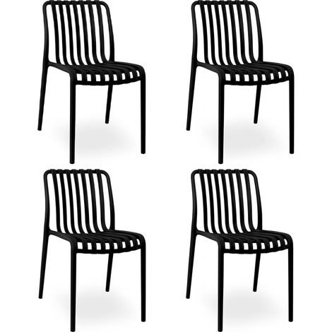 Silla de exterior Iside de plástico resistente, modelo de confort superior, color negro (juego de 4) (1/5)