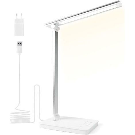 BUNTHAUS 15W Lampe de Bureau Led Puissante-3 Modes de Couleur&10 Niveaux de Luminosité Réglable-Contrôle Tactile-Protectiondes Yeux-Lampe de Lecture Avec Port USB et Fonction Minuterie（Argent） [Classe (1/5)
