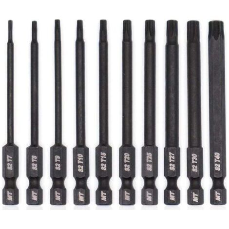 BUNTHAUS PA Jeu de 10 Embouts Torx pour Tournevis Perceuse et Clé à Choc Traitement Thermique Revêtement Phosphaté 8 cm (1/4)