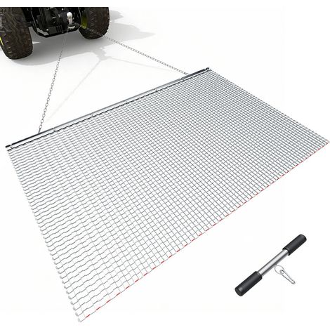 Herse à Chaîne 201x122 cm Herse Traînée à Chaîne en Acier Galvanisé pour Nivellement Prairie Ornières des Allées de Gravier et des Champs, Compatible avec Remorquage de Tracteurs, VTT, Quads (1/5)