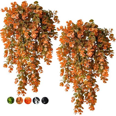 Lot de 2 feuilles d'eucalyptus artificielles multicolores, en rotin, résistantes aux UV, pour décoration de terrasse, mur, jardin et mariage (1/5)