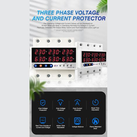 Écran LCD Protecteur à réinitialisation automatique Surtension Sous-tension Limitation de courant Disjoncteur Phase perdue Séquence zéro perte Déséquilibre de tension Surcharge Arrêt automatique Inter (1/5)