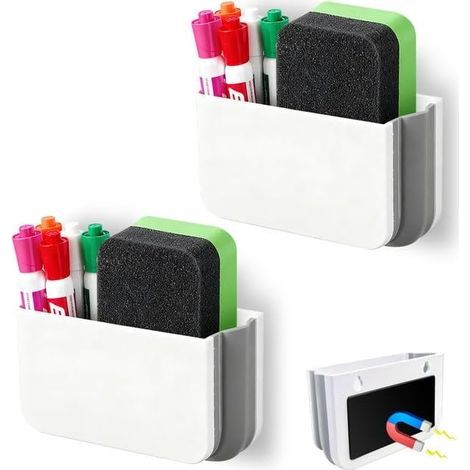 Porte-stylo magnétique pliable, porte-marqueur magnétique, lot de 2 porte-stylos magnétiques, boîte magnétique pour réfrigérateur, tableau blanc, casier, blanc (1/5)