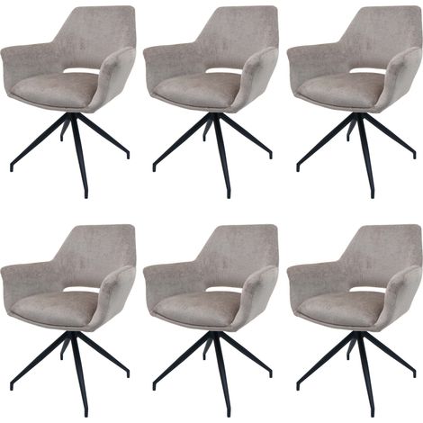 [NON UTILIZZATO] Set 6x sedie poltroncine con seduta girevole braccioli HHG-745 tessuto grigio tortora